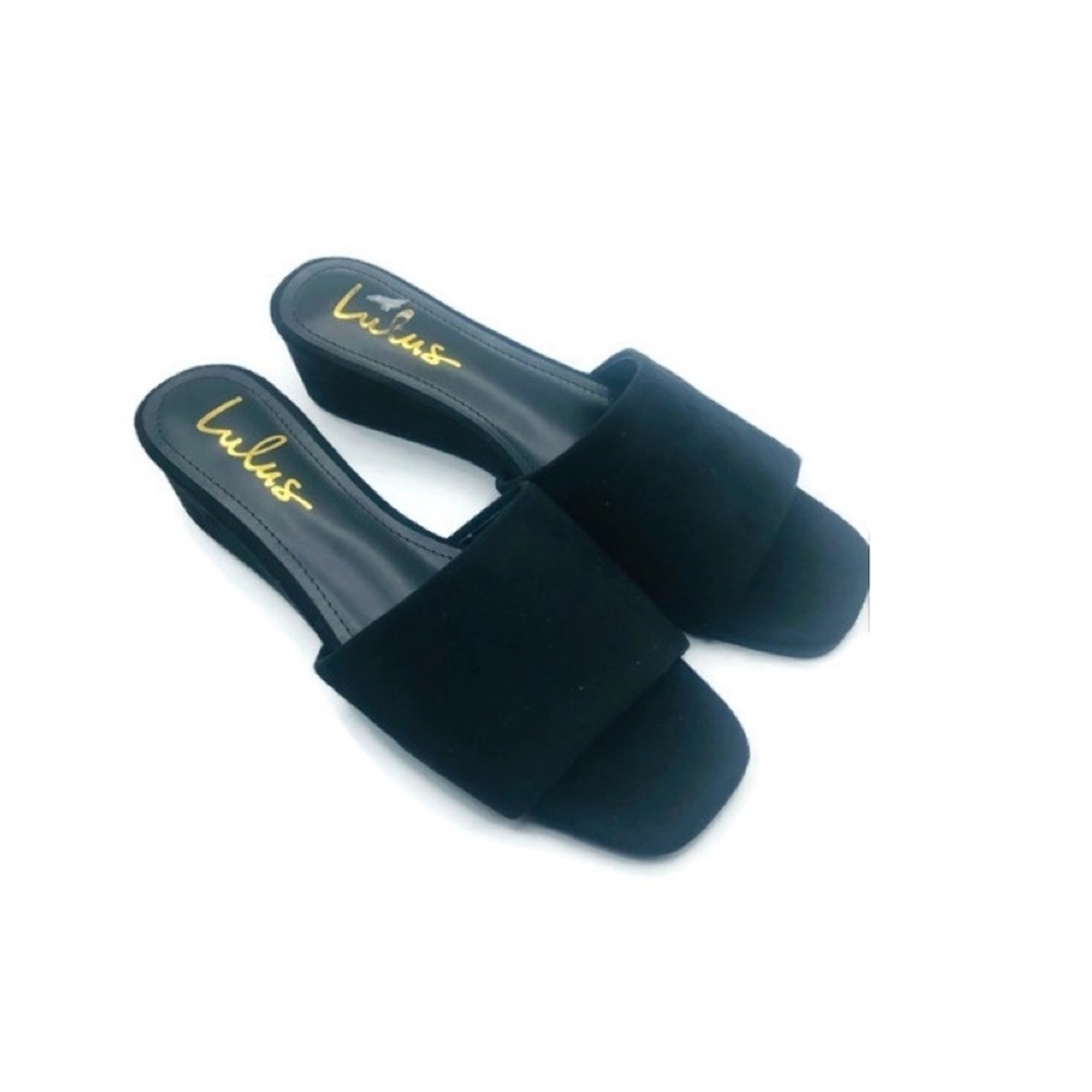 Lulu's Addison Black Nubuck Slide Sandals 8‎